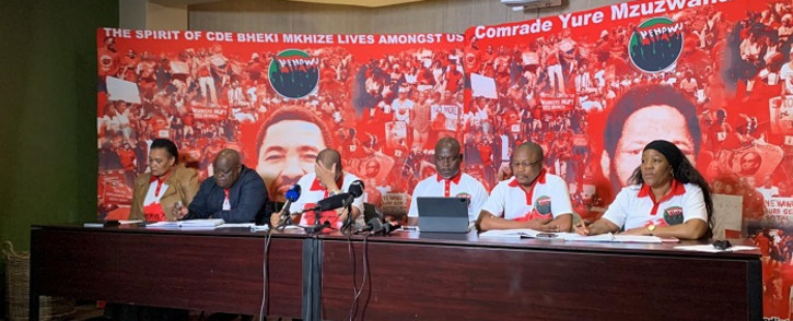 Nehawu held a press briefing in Kibler Park, in the south of Johannesburg, ahead of its planned strike at Sars. Picture: Masechaba Sefularo/Eyewitness News. 


