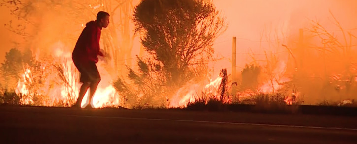 FILE: A screengrab of a man rescuing a rabbit from a wildfire in California. Picture: CNN