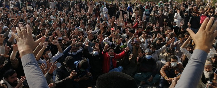 FILE: Activists and supporters of Tehreek-e-Labbaik Pakistan (TLP), a religious party, shout slogans during an anti-France demonstration in Islamabad on 16 November 2020. Picture: AFP