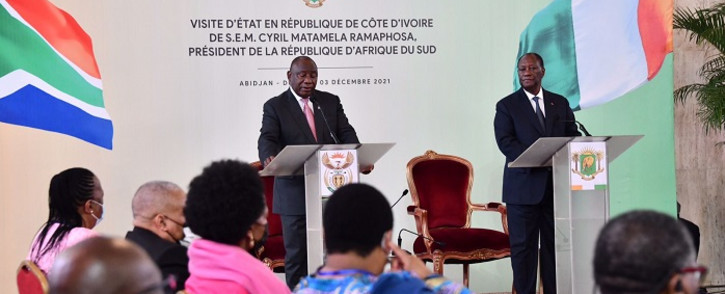 President Cyril Ramaphosa (R) and Ivory Coast (L) President Alassane Ouattara. Picture: GCIS