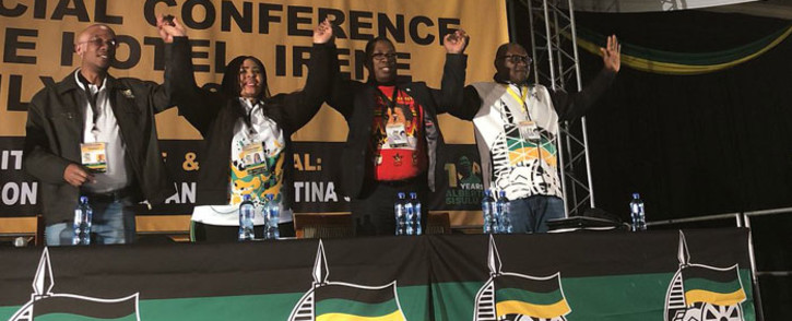 The Gauteng ANC's newly elected leadership from left Parks Tau, Nomantu Nkomo-Ralehoko, Panyaza Lesufi and David Makhura. Picture: Qaanitah Hunter/EWN