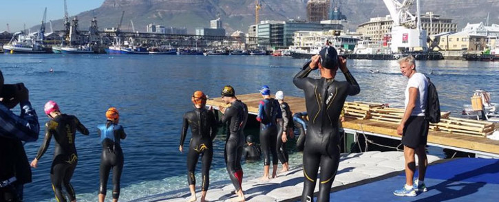 Athletes get ready to swim at the World Triathlon Series in Cape Town on 24 April 2015. Picture: @worldtriathlon via Twitter.