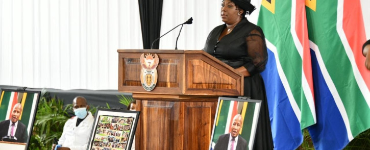 Premier Refilwe Mtsweni-Tsipane delivers the welcoming remarks during Jackson Mthembu's funeral on Sunday, 24 January 2021. Picture: @GovernmentZA on Twitter