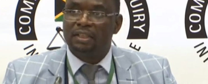 A screengrab of Ipid investigator Innocent Khuba appearing at the state capture inquiry on 27 September 2019. Picture: SABC/YouTube