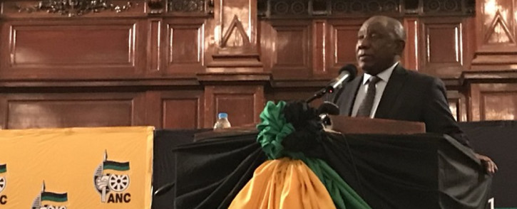ANC President Cyril Ramaphosa at the Winnie Madikizela-Mandela Memorial Lecture. Picture: @MyANC/Twitter