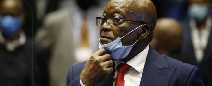 FILE: Former South African President Jacob Zuma stands in the dock during the recess of his corruption trial at the Pietermaritzburg High Court in Pietermaritzburg, South Africa, on 26 May 2021. Picture: Phill Magakoe/AFP