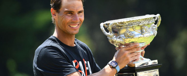 Rafael Nadal with his Australian Open trophy. with his victory, Nadal became the first player in the Open era to win 21 Grand Slam titles. Picture: @AustralianOpen/Twitter