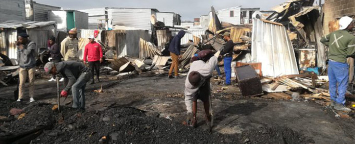 More than 135 people were displaced after a fire broke out at the Joe Slovo informal settlement near Milnerton on 17 August 2019. At least 45 structures were gutted in the blaze. Picture: Supplied. 






