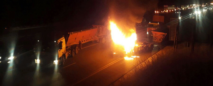 The overnight demonstration on the N3 forced the closure of the busy highway in both directions at Mooi River after angry protesters blocked the road. Picture: Supplied