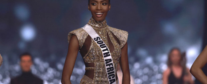 Miss South Africa, Lalela Mswane, poses in the evening gown during the 70th Miss Universe beauty pageant in Israel's southern Red Sea coastal city of Eilat on 13 December 2021. Picture: Menahem Kahana/AFP