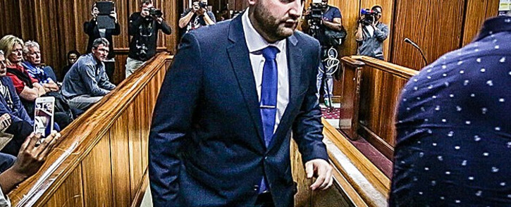 Christopher Panayiotou sits in the dock at Port Elizabeth High Court during the trial of the murder of his late wife, Jayde Panayiotou. Picture: Anthony Molyneaux/EWN