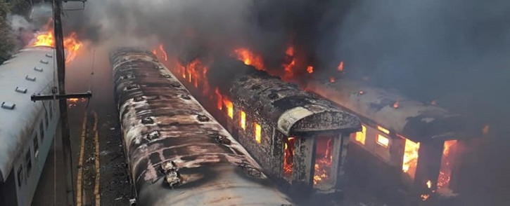 Twenty-four train carriages have been burnt at a railway station in Bloemfontein. Picture: Arrive Alive.