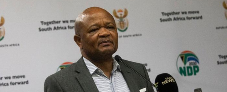 Public Service and Administration Minister Senzo Mchunu at a media briefing on the coronavirus on 25 March 2020 in Pretoria. Picture: Kayleen Morgan/EWN