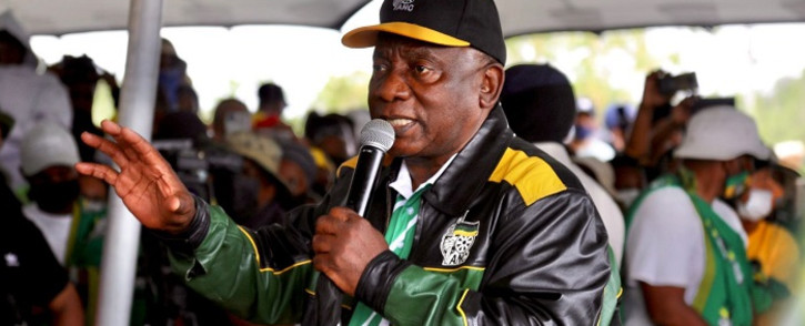 ANC president Cyril Ramaphosa on the campaign trail in Tlokwe in North West on 8 October 2021. Picture: @MYANC/Twitter.