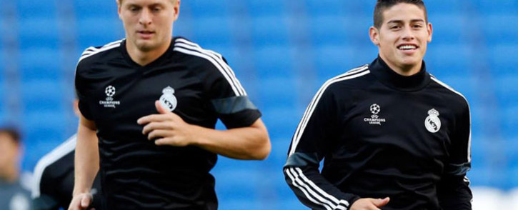 Real Madrid's Toni Kroos and James Rodriguez during training ahead of their Uefa Super Cup soccer match against Sevilla at Cardiff City Stadium. Picture: Facebook.com.