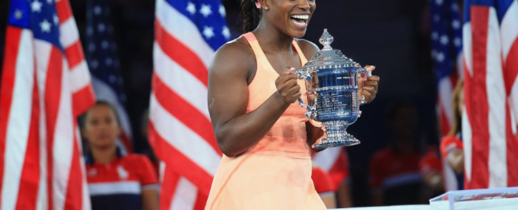 Sloane Stephens of the US poses with the championship trophy after defeating Madison Keys of the US in the Women's Singles final match on Day Thirteen during the 2017 US Open on 9 September, 2017 in the Queens borough of New York City. Picture: AFP.