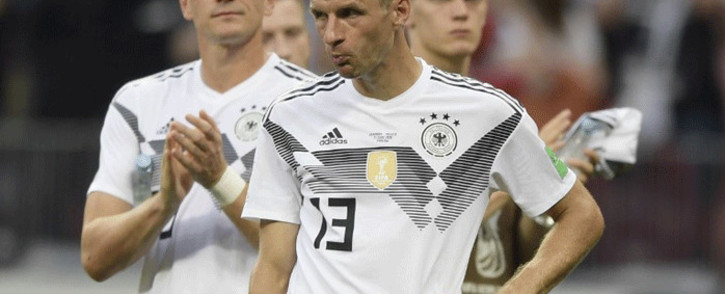 Germany's forward Thomas Mueller reacts after losing the Russia 2018 World Cup Group F football match between Germany and Mexico at the Luzhniki Stadium in Moscow on 17 June, 2018. Picture: AFP.