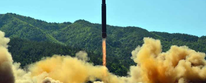 FILE: This picture taken on 4 July 2017 and released by North Korea's official Korean Central News Agency on 5 July 2017 shows the successful test-fire of the intercontinental ballistic missile Hwasong-14 at an undisclosed location. Picture: AFP.