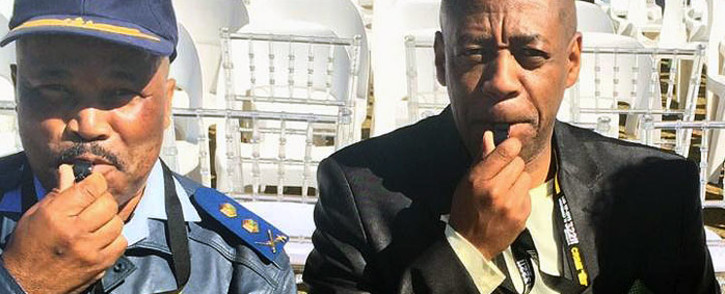 FILE: Gauteng Deputy Police Commissioner Major-General Phumzo Gela (Left) and Gauteng CPF chairman Andy Mashaile blow the whistle on crime at an anti-crime event in Reiger Park on 24 August 2014. Picture: Crime Line
