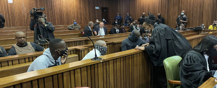 The accused in the murder of footballer Senzo Meyiwa in the Pretoria High Court on 25 April 2022. Picture: Kgomotso Modise/Eyewitness News