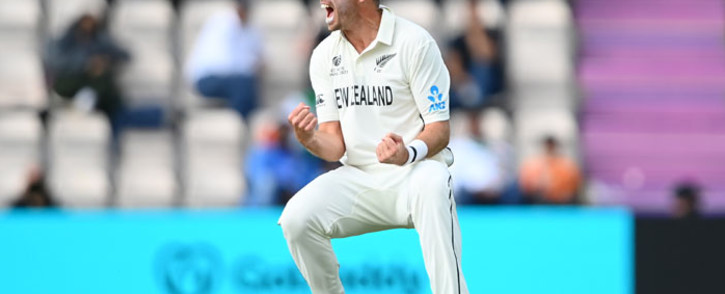 New Zealand's Tim Southee celebrates the fall of a wicket on day 5 of the World Test Championship final in Southampton, England on 22 June 2021. Picture: @ICC/Twitter