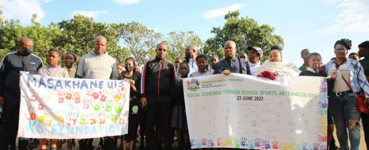 KZN Education MEC Mr Kwazi Mshengu led the Social Cohesion through Sports, Arts and Culture event held at Ohlange High School in Inanda on 23 June 2022. Picture: @DBE_KZN/Twitter.