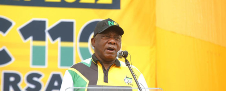 ANC president Cyril Ramaphosa delivers the party's January 8 statement at the Old Peter Mokaba Stadium in Polokwane, Limpopo on 8 January 2022. Picture: @MYANC/Twitter