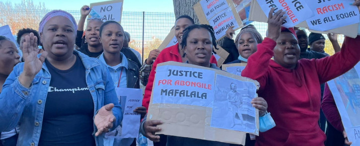 Dunoon residents demonstrated outside the Wynberg Magistrates Court on 6 June 2022 where men accused of killing e-hailing driver Abongile Mafalala appeared. Picture: Kevin Brandt/EWN.