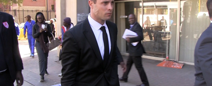Oscar Pistorius makes his way to the high court chambers after day 38 of his murder trial. Picture: Reinart Toerien/EWN.