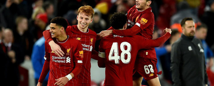 Liverpool players celebrate their FA Cup fourth round replay win over Shrewsbury at Anfield, Liverpool on 4 February 2020. Picture: @LFC/Twitter