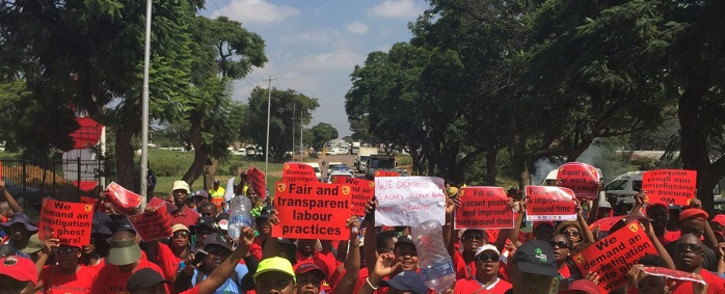 Numsa affiliated workers protest against the RAF. Picture: Twitter @Numsa_Media.