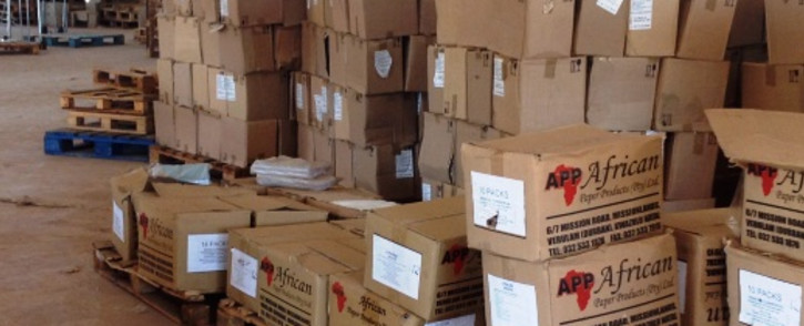 A photograph taken by the DA leader in Limpopo, Desiree van der Walt, shows boxes abandoned in a hall, apparently full of undelivered textbooks. Picture: Supplied.