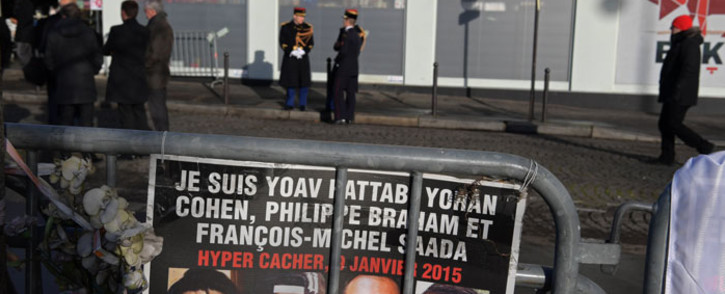 Republican guards stand outside the Hyper Cacher supermarket ahead of a ceremony marking the second anniversary of the deadly attack against the store in Paris on January 5, 2017. Picture: AFP