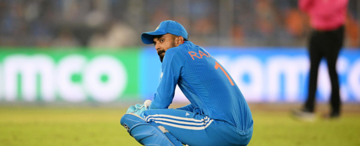 India's KL Rahul reacts during the ICC Cricket World Cup final match against Australia on 19 November 2023. Australia beat India by 6 wickets. Picture: @cricketworldcup/X