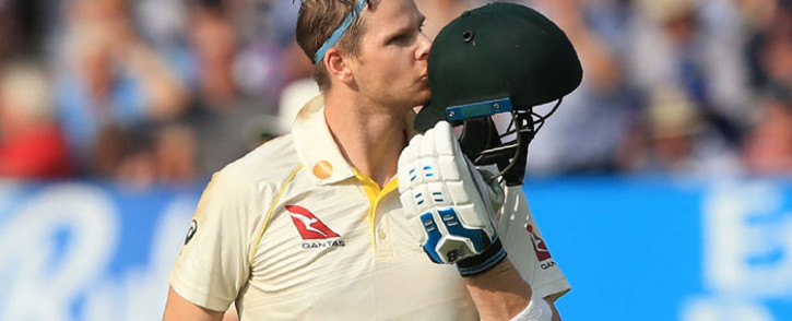 FILE: Australia's Steve Smith celebrates his century on the opening day of the first Ashes cricket Test match between England and Australia at Edgbaston in Birmingham, central England on 1 August 2019. Picture: AFP