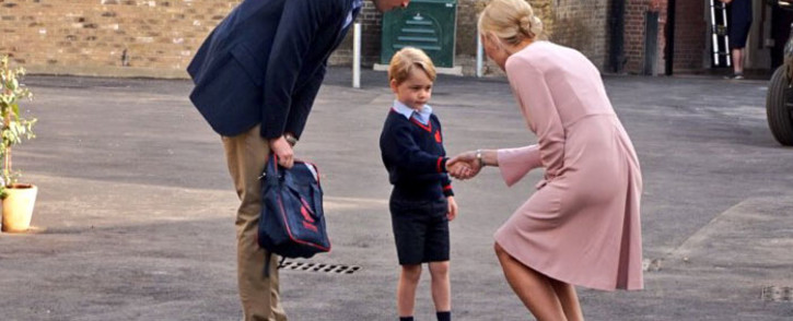 FILE: Britain's Prince George arrives for his first day of school at Thomas's Battersea with his father Prince William, the Duke of Cambridge. Picture: @KensingtonRoyal/Twitter
