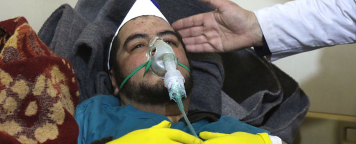 A Syrian man receives treatment at a small hospital in the town of Maaret al-Noman following a suspected toxic gas attack in Khan Sheikhun, a nearby rebel-held town in Syria’s northwestern Idlib province, on 4 April 2017. Picture: AFP.
