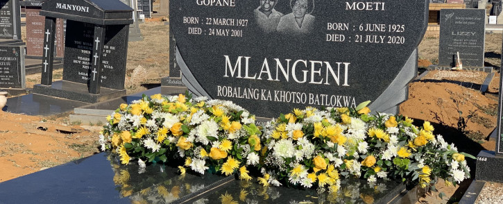 The shared memorial stone of late struggle stalwarts, husband and wife, June and Andrew Mlangeni. The ANC in Gauteng lay a wreath at the grave of Mlangeni on what would have been his 96th birthday, on 06 June 2021. Picture: Twitter/@MyANC