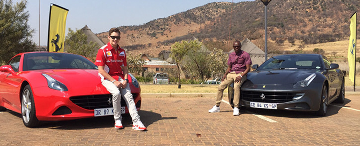 Alex Caige and Jacob Moshokoa share the Ferrari lifestyle experience in the California T and FF. Picture:Kgothatso Mogale/EWN