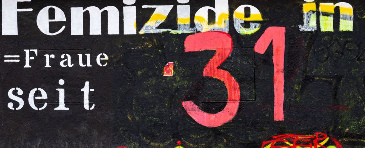 The number '31' is seen on a wall commemorating the number of femicides in Austria in 2021, in Vienna on 17 January 2022.  Picture: ANDREA KLAMAR-HUTKOVA / AFP