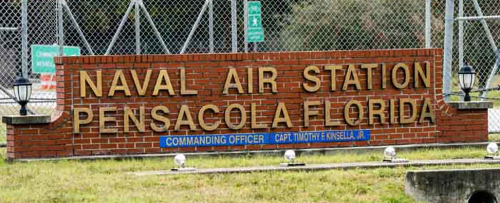 A general view of the atmosphere at the Pensacola Naval Air Station following a shooting on 6 December 2019 in Pensacola, Florida. The second shooting on a US Naval Base in a week has left three dead plus the suspect and seven people wounded. Picture: AFP.