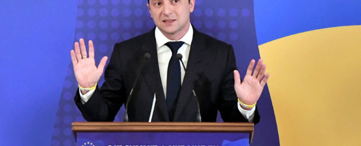 Ukrainian President Volodymyr Zelensky gestures as he speaks during a press conference on the outcome of the Ukraine-EU summit in Kiev on 8 July, 2019. Picture: AFP.