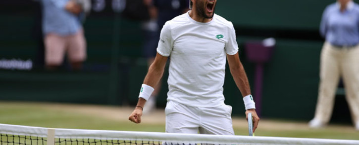 FILE: Matteo Berrettini celebrates winning a point during his Wimbledon semifinal match against Hubert Hurkacz on 9 July 2021. Picture: @Wimbledon/Twitter
