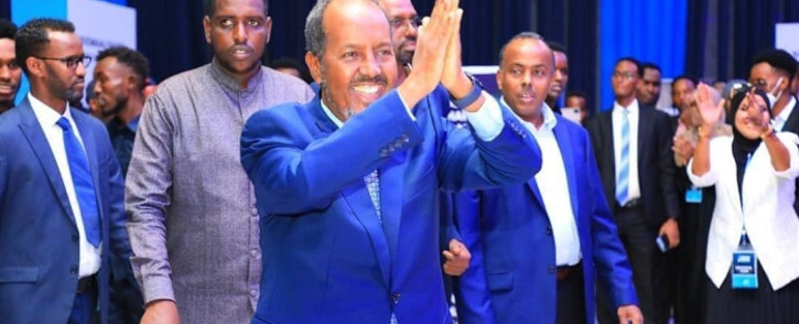 Mohamud, who was previously president from 2012-2017, was sworn in shortly after the votes were counted and struck a conciliatory tone as he addressed the country. Picture: @MOFASomalia/Twitter