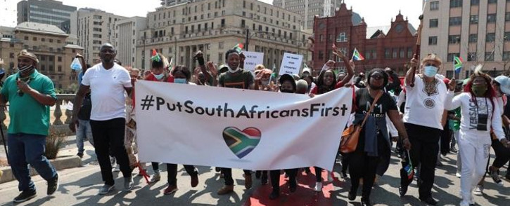 Small groups of civil society are marching from Church Square in Pretoria to the Nigerian Embassy on Wednesday, 22 September 2020. They are protesting against human trafficking and illegal foreign nationals. Picture: Abigail Javier/EWN