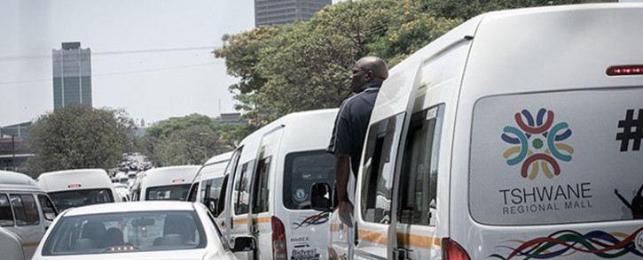 Taxi drivers blocked roads in Marabastad on 18 November 2020 as part of a mass shutdown in Gauteng. The taxi industry wants government to fast-track the payout of more than R1 billion in relief funds announced by Transport Minister Fikile Mbalula. Picture: Xanderleigh Dookey/EWN.