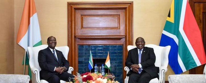 President Cyril Ramaphosa (R) and his Ivory Coast counterpart, President Alassane Ouattara (L), at the Union Buildings in Pretoria on Friday, 22 July 2022. Picture: Presidency/Twitter 