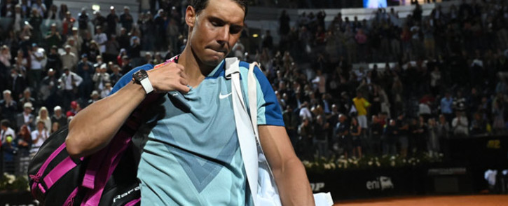 Spain's Rafael Nadal leaves after losing his third round match against Canada's Denis Shapovalov at the ATP Rome Open tennis tournament on 12 May 2022 at Foro Italico in Rome. Picture: Andreas SOLARO/AFP