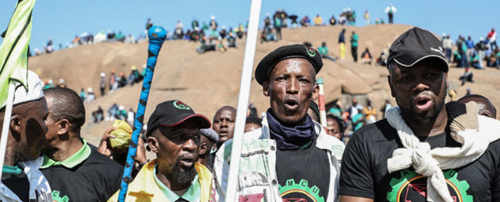 Hundreds of mineworkers and community members have gathered in Marikana on 16 August 2022 for the tenth anniversary of the massacre of 34 mineworkers. Picture: Abigail Javier/Eyewitness News