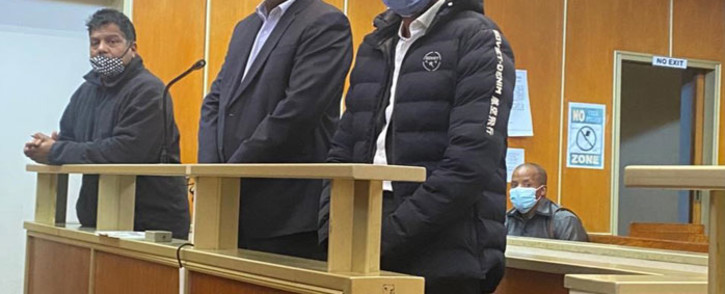 From left Neil Naidoo, Kenny Govender and Matthew Pillay appeared in the East London Magistrates Court on 23 May 2022. Picture: Investigating Directorate